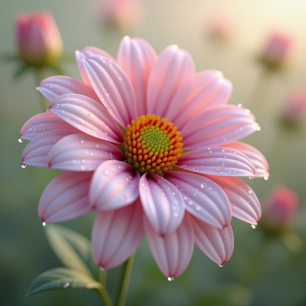 Intricate 3D Render of a Dew-Kissed Flower in Soft Light