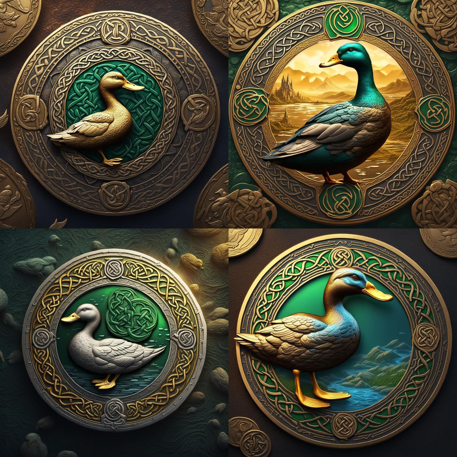 Celtic Duck Coin: Detailed Matte Painting