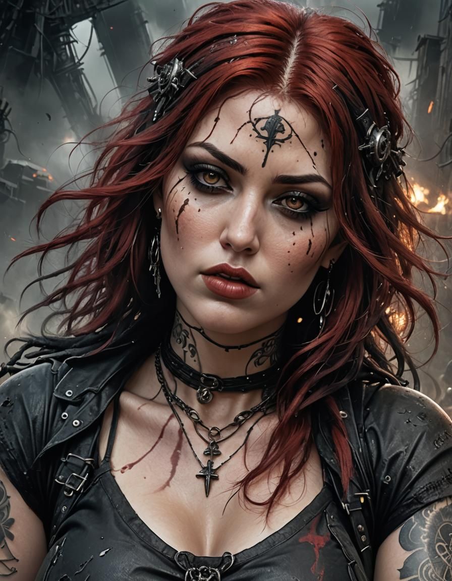 Gothic Woman Portrait in Post-Apocalyptic World