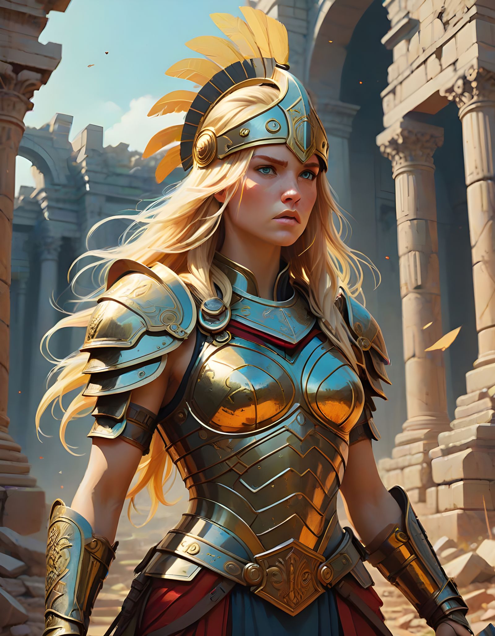 Amazon Warrior Engages Roman General in Epic Battle