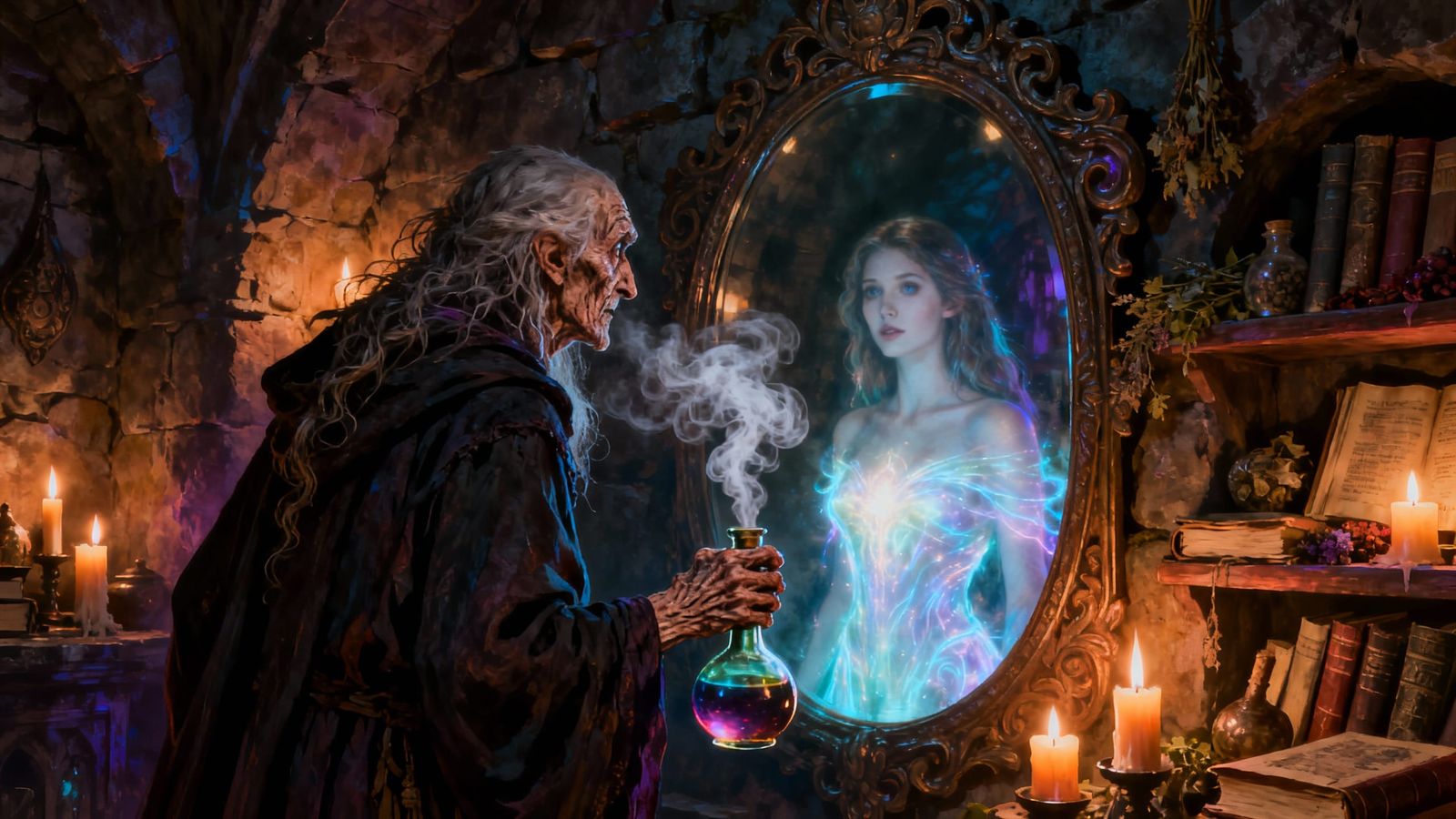 Witch's Reflection: Beauty in a Mystical Mirror