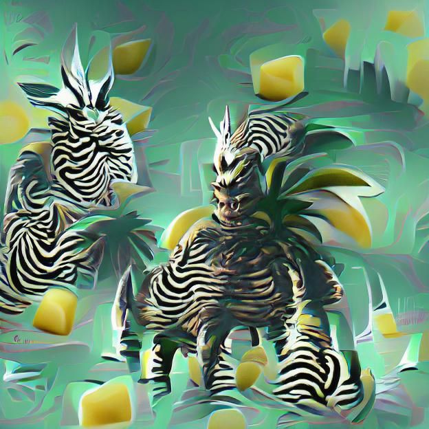 Zebra Surrounded by Floating Pineapples