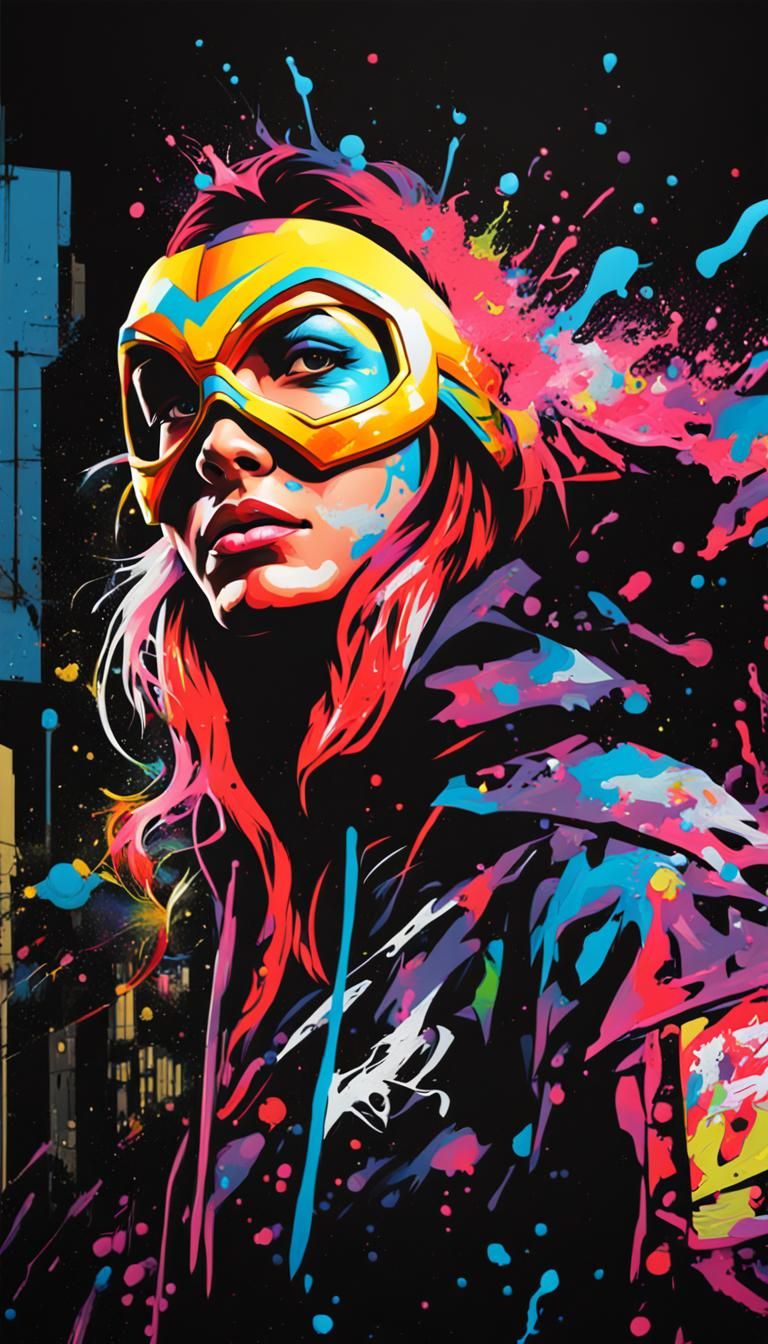 Superhero Graffiti Art in Polychromatic Splash Style