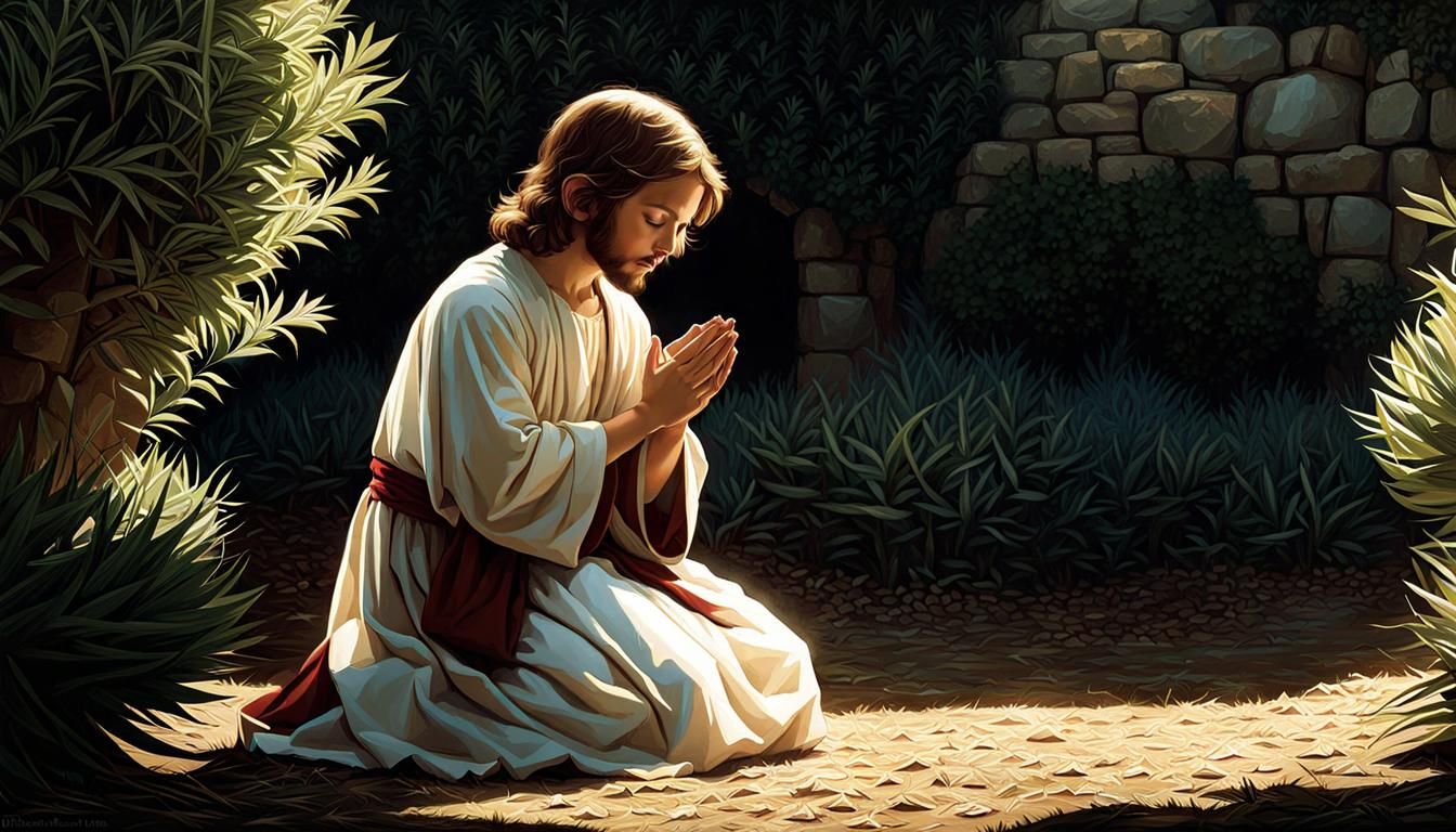 Jesus Praying: Dark Fantasy Digital Painting