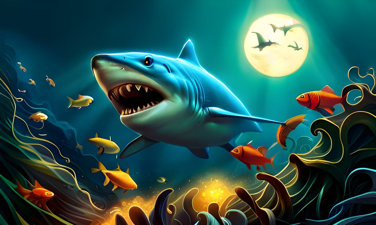 Adorable Fishes and Shark Underwater in 3D Style