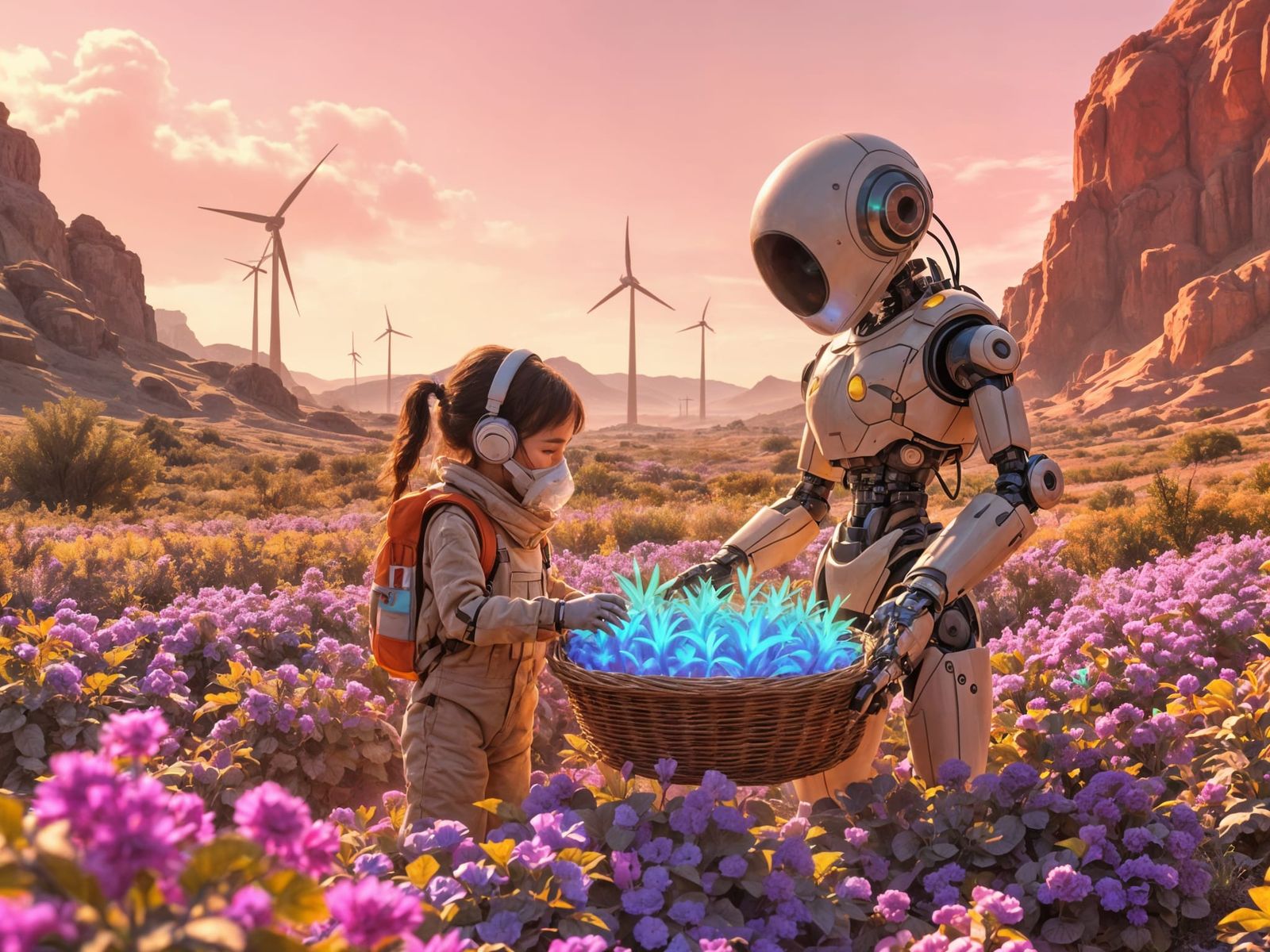 Girl Harvests Iridescent Crops on Futuristic Farm Planet