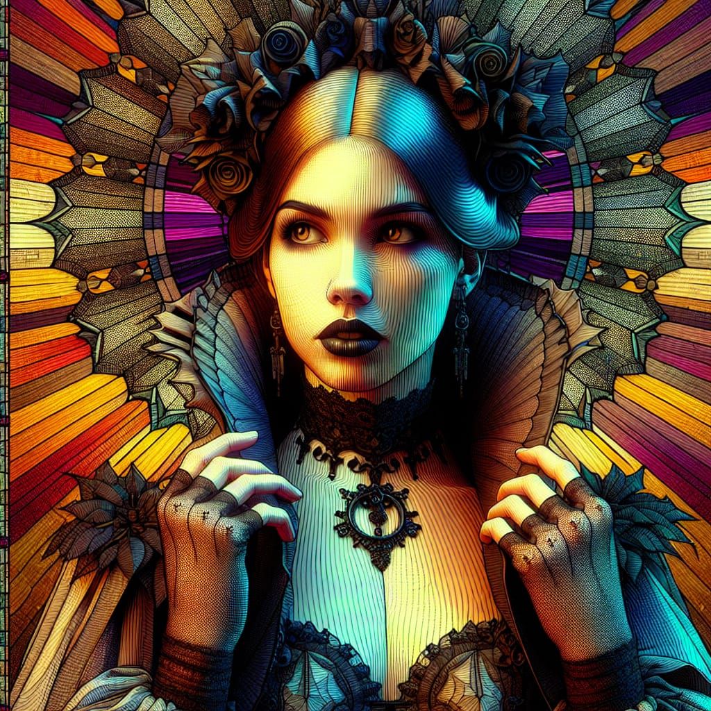 Gothic Woman Portrait in Stained Glass Style