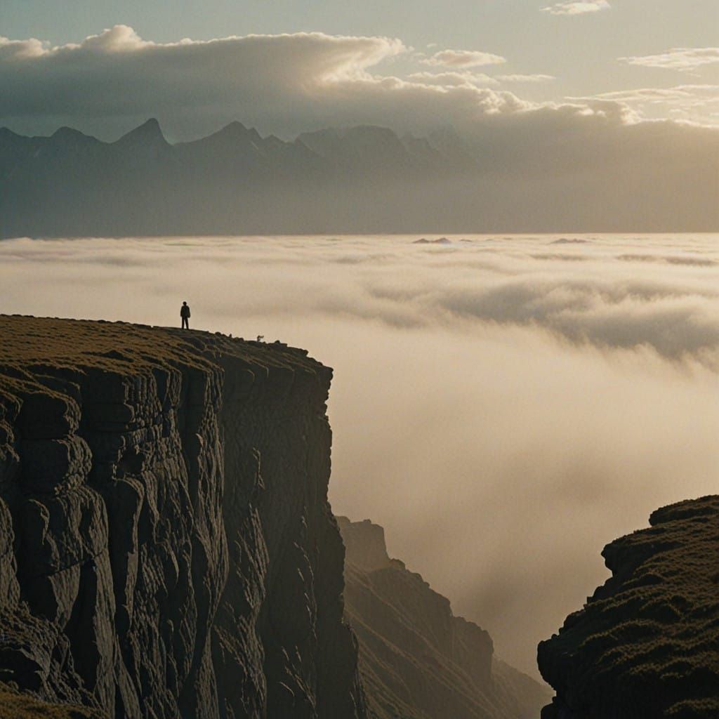 Mysterious Figure in Eerie Misty Landscape