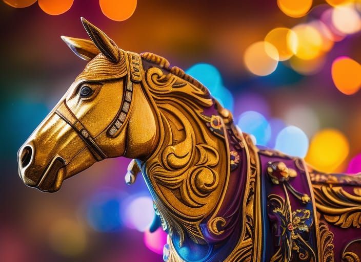 Intricately Carved Carousel Horse in Baroque Style