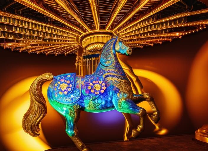 Intricately Carved Carousel Horse in Baroque Style
