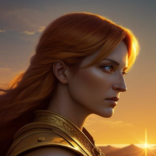 Woman's Gaze in Golden Hour Light: Digital Art