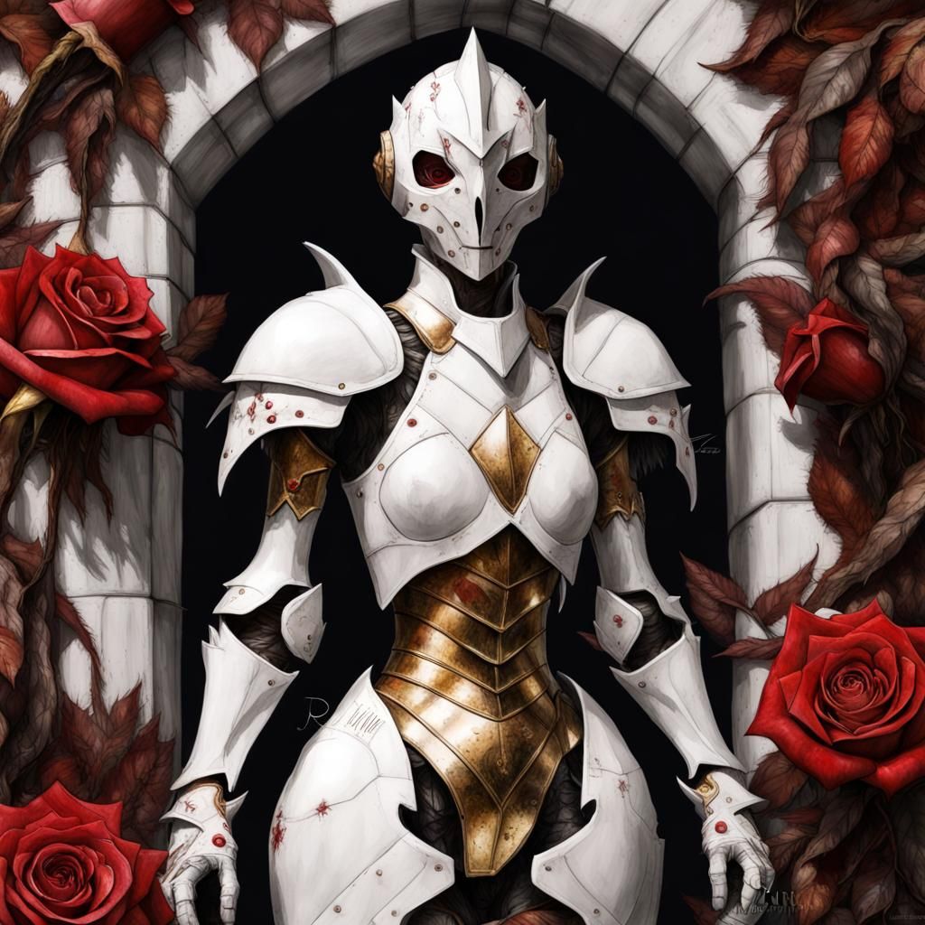 Rose Knight Reclaimed by Nature in Hyperrealistic Style