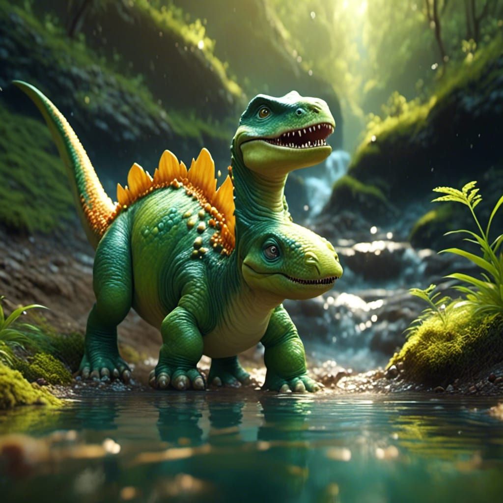 Baby Dinosaur Playing in Creek