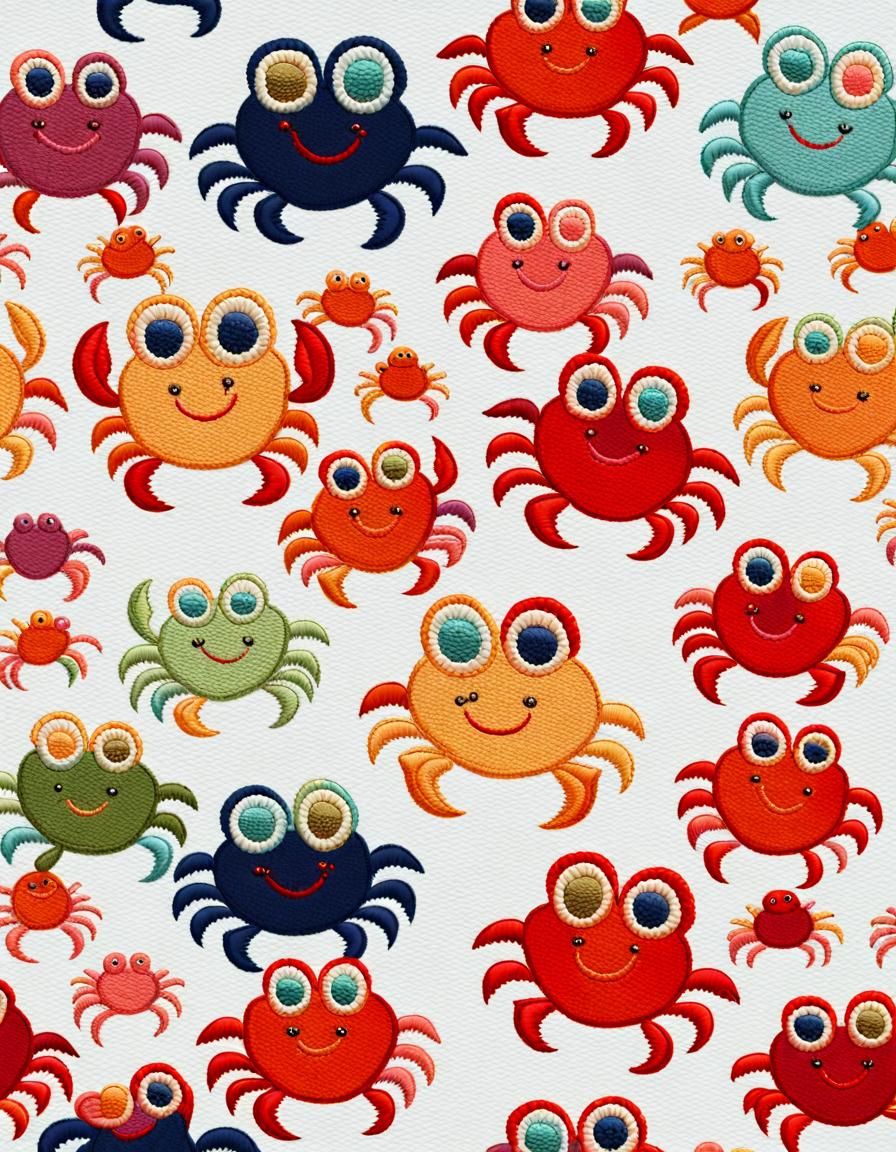 Vibrant Embroidered Baby Crabs in Imperial Colors