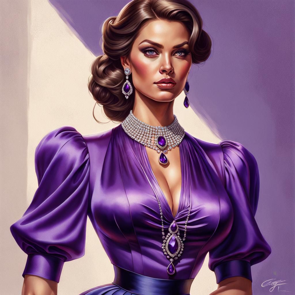 Gorgeous Woman in Violet Blouse: Hyperrealistic Portrait