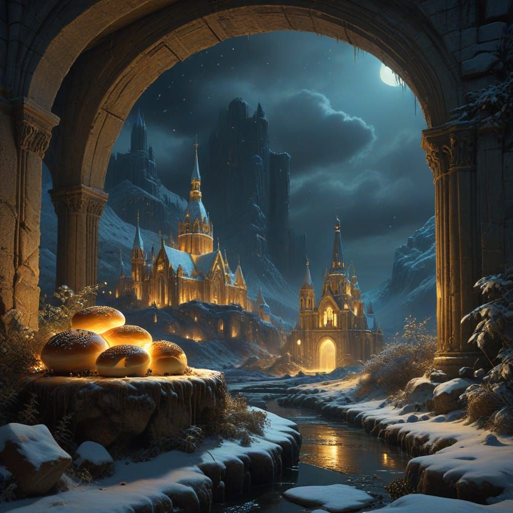 Ethereal Fairy City in a Bread Roll, a Digital Matte Paintin...