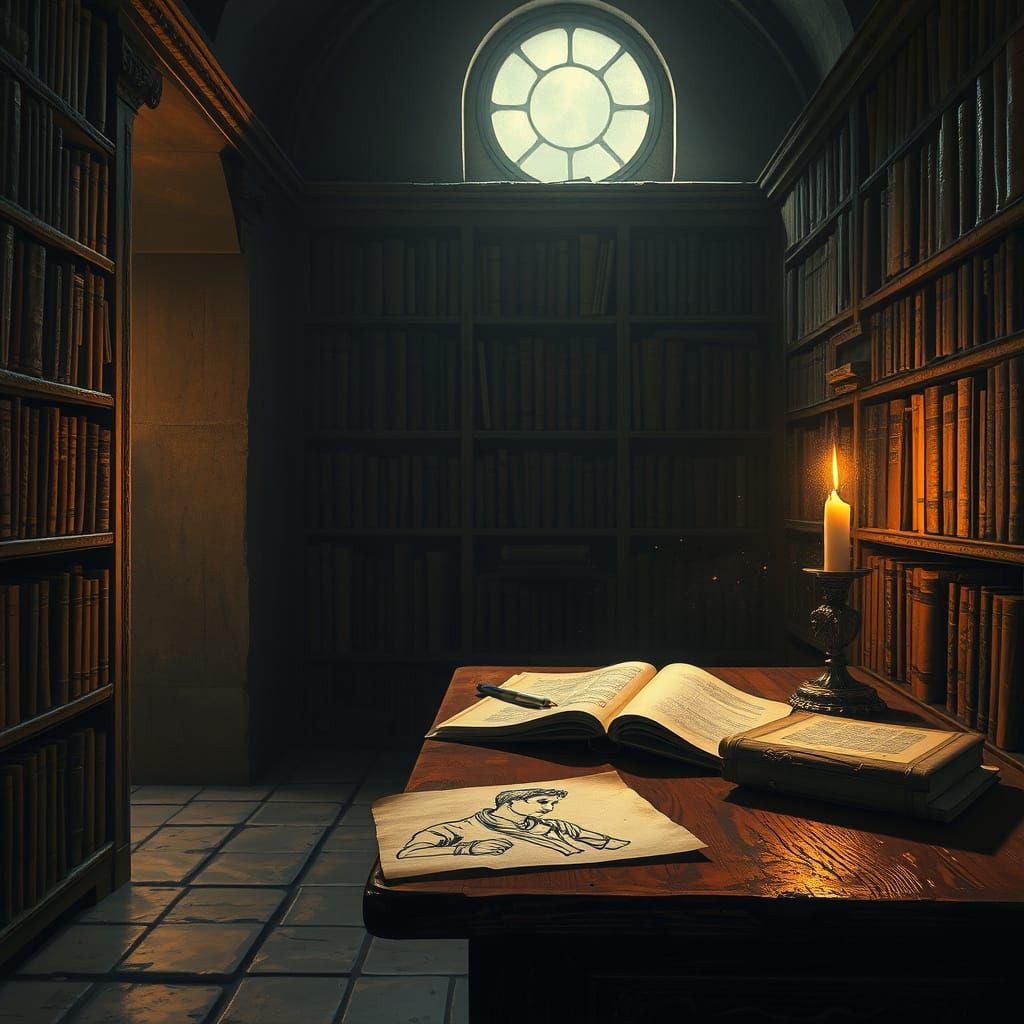 Roman Scribe Copying Nero's Chronicles by Candlelight