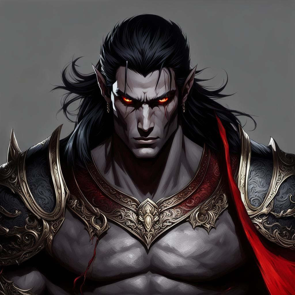 Imposing Savage Elf with Bloody Tears: Anime Style