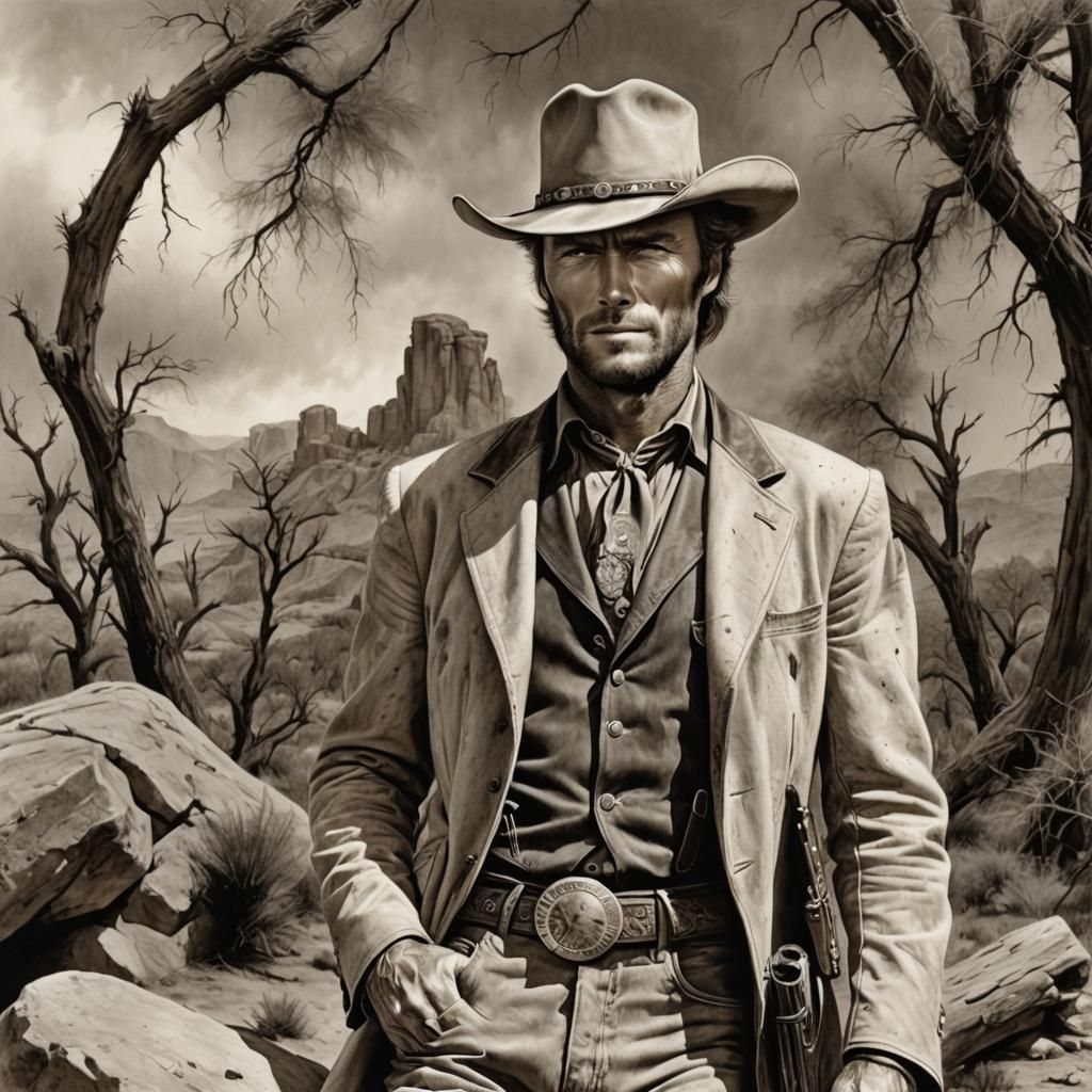 Clint Eastwood as Young Cowboy, Fantasy Illustration