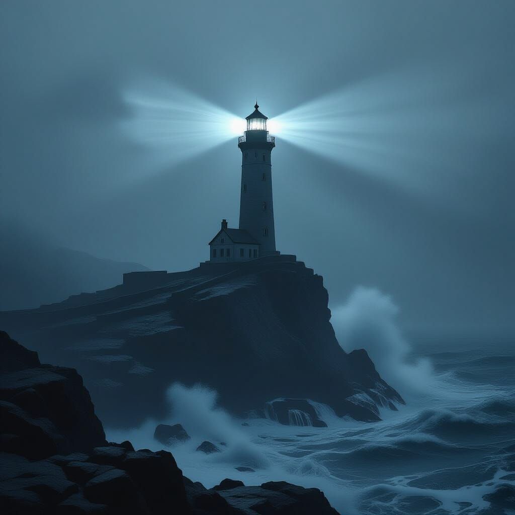Mysterious Lighthouse in Ethereal Fog