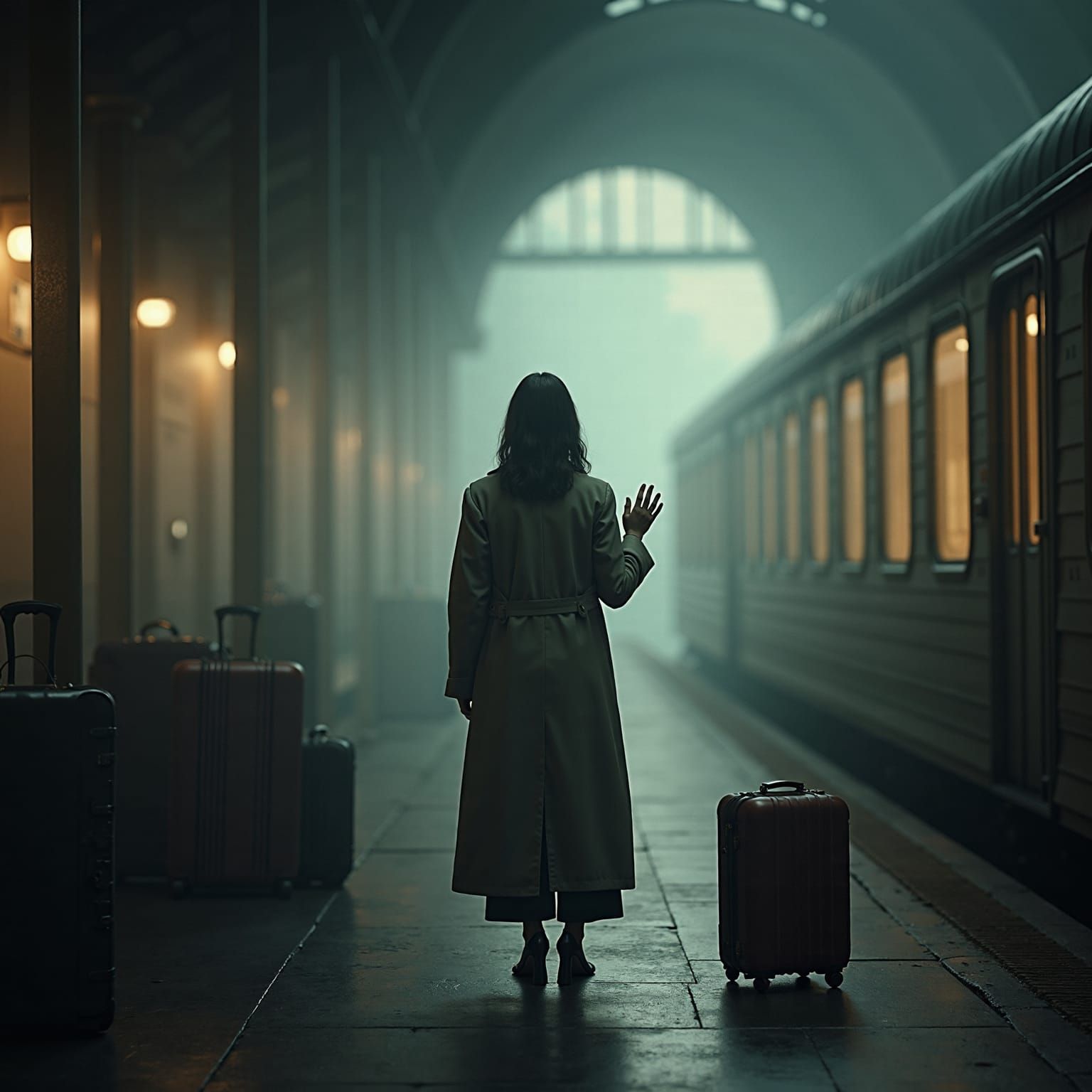 Melancholic Goodbye at Misty Train Station