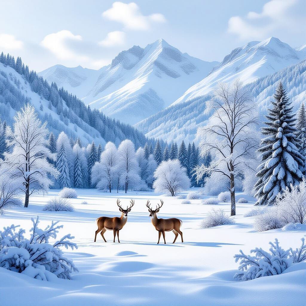 Serene Winter Landscape with Deer
