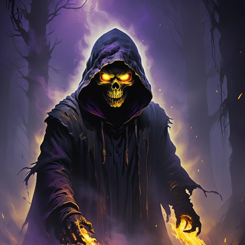 Ethereal Horror: Hooded Figure in Swirling Mist