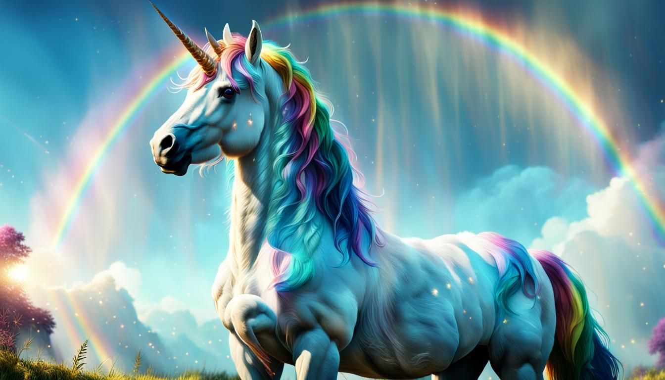 Glistening Unicorn in a Rainbow Field