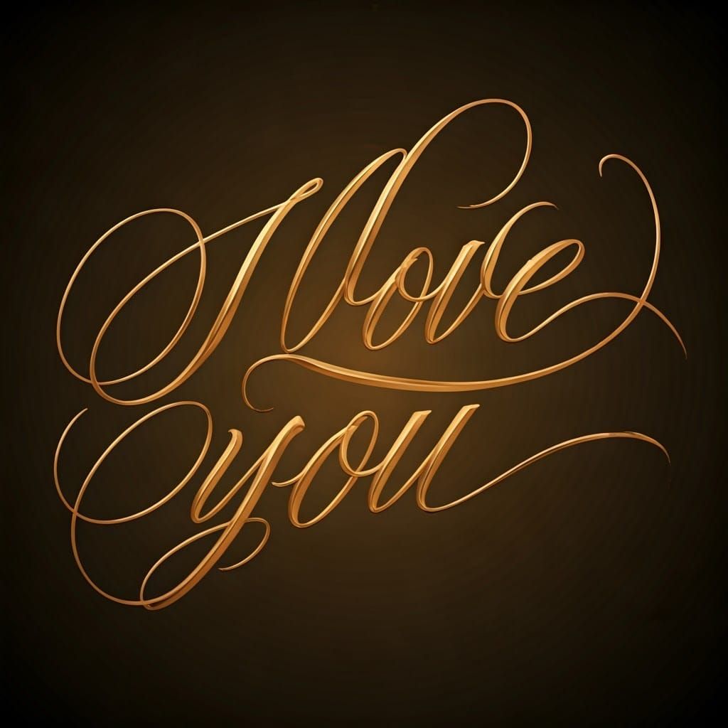 Golden Illuminated Lettering: I Love You in Copperplate
