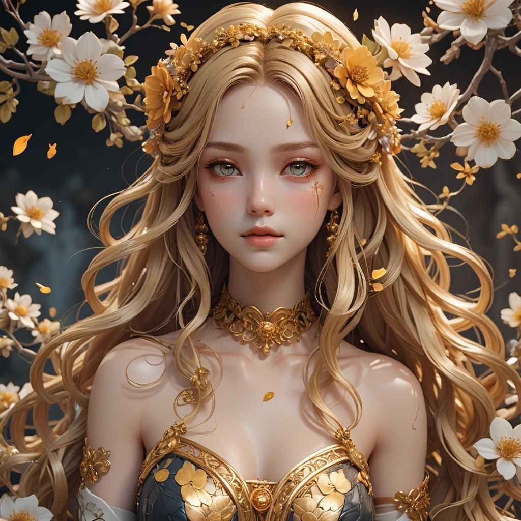 Goddess with Honey-Blonde Hair in 3D Anime Style
