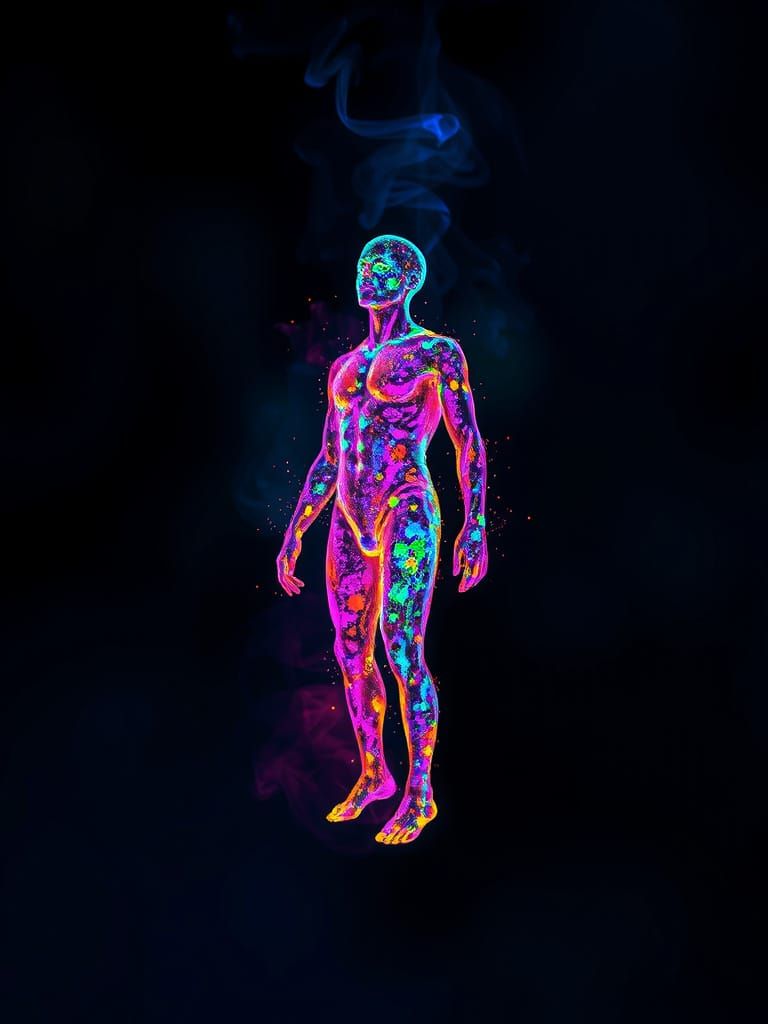 Surreal Human Form Erupts in Vibrant, Glowing Colors, Inspir...