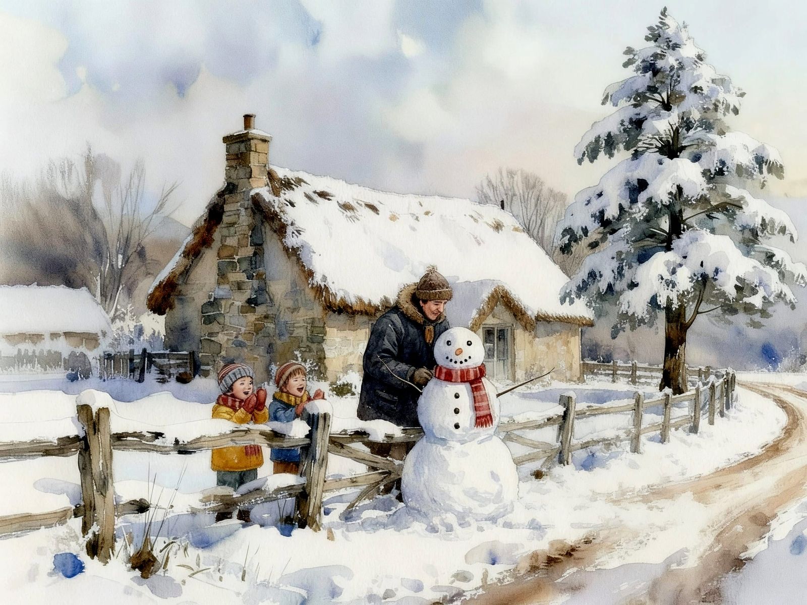 Cottagecore Farmhouse in Snow, Wet on Wet Painting