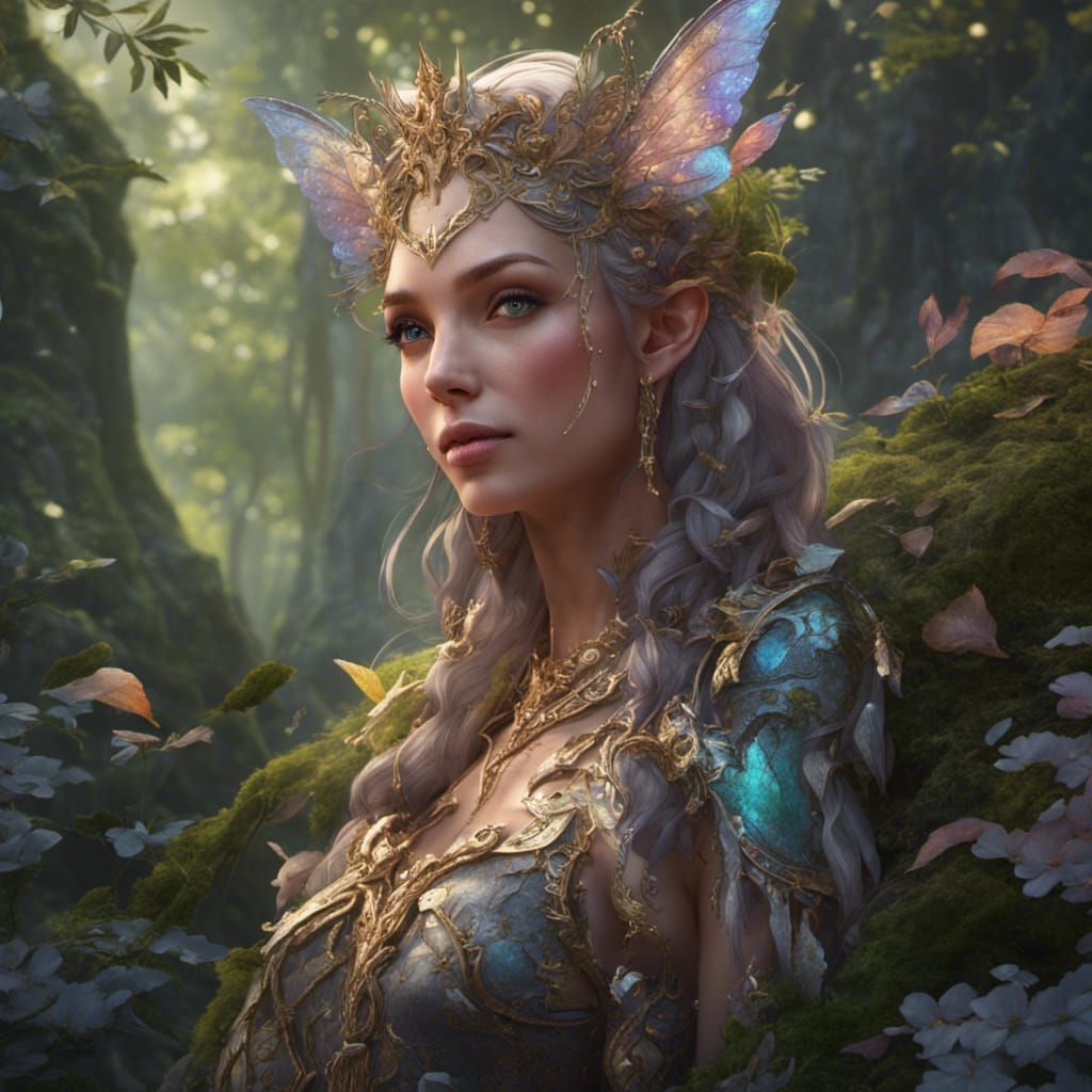 Elegant Elven Princess in Nature, Art Nouveau Style