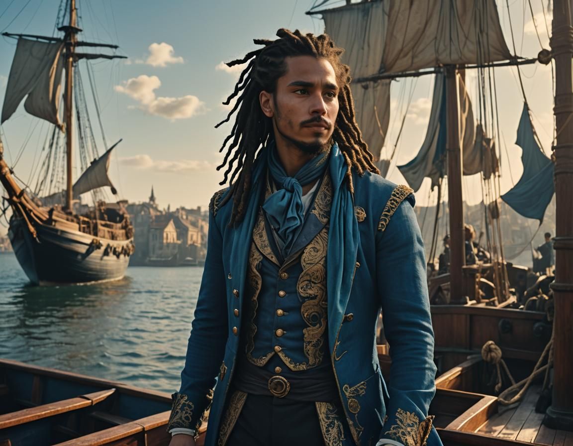 Victorian Man on Boat in Anime Style