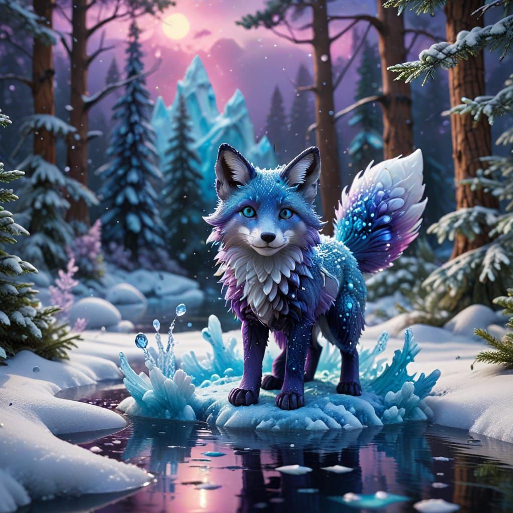 Turquoise Crystal Snow Fox Kit Leaps into Whimsical Winter W...