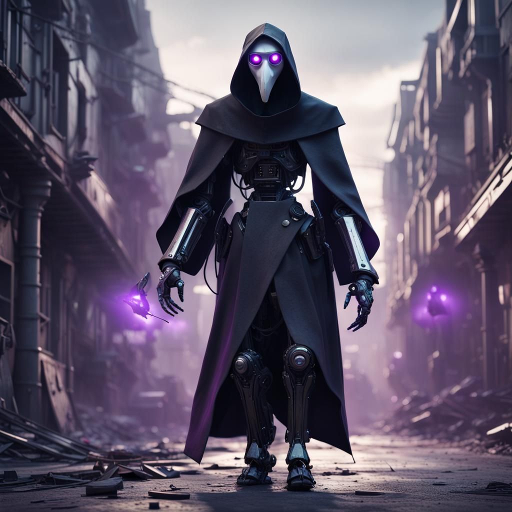 Robed Robot in Abandoned City: Sci-Fi Render