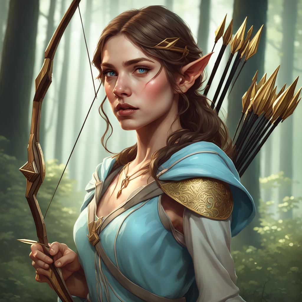 Elf Archer in Forest: Detailed Portrait