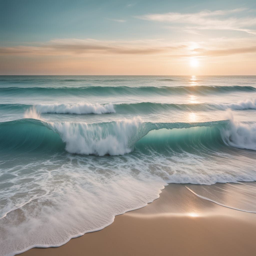 Ocean Wave Settling in Pastel Teal and Beige