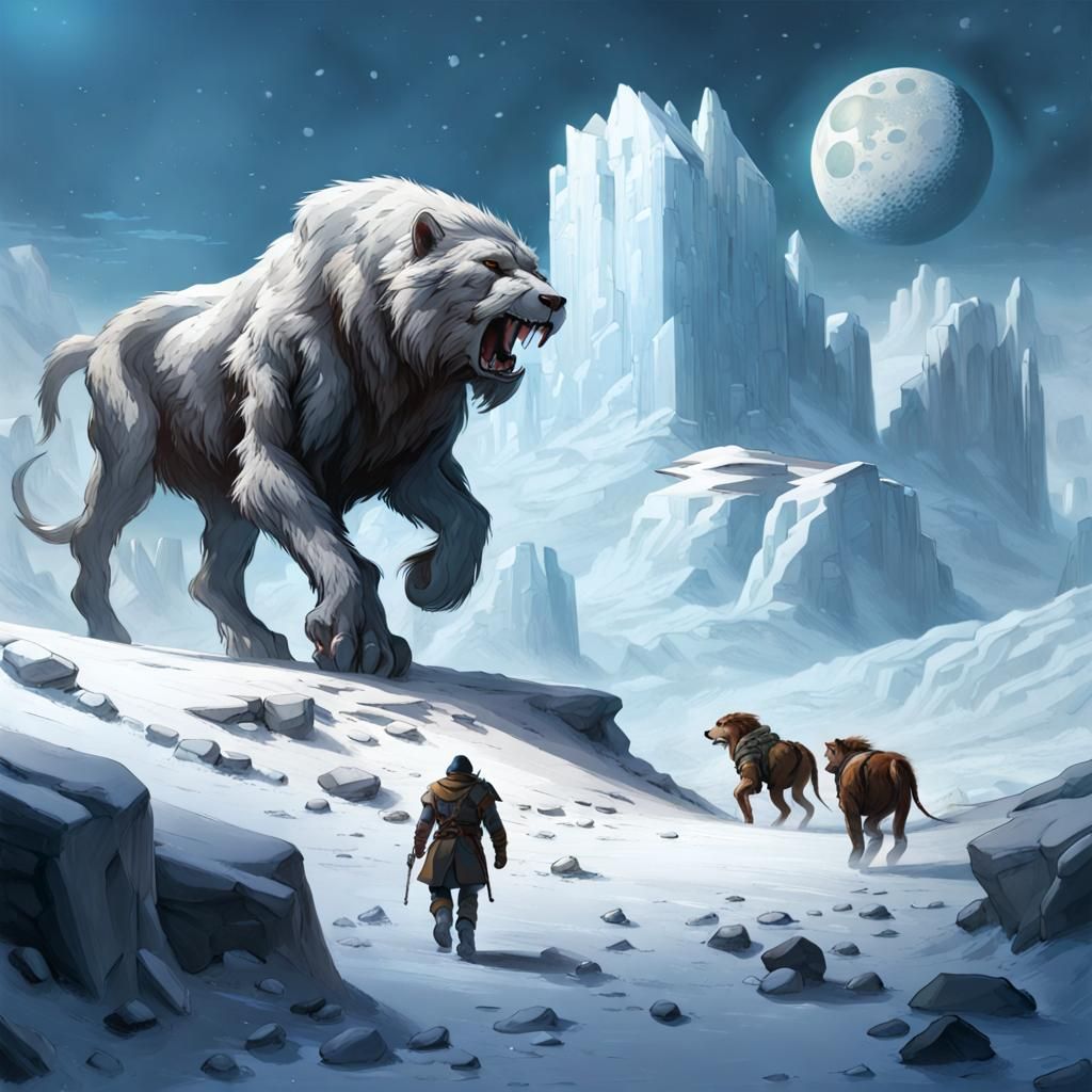 Icy World Scene with Sabertooth Tiger