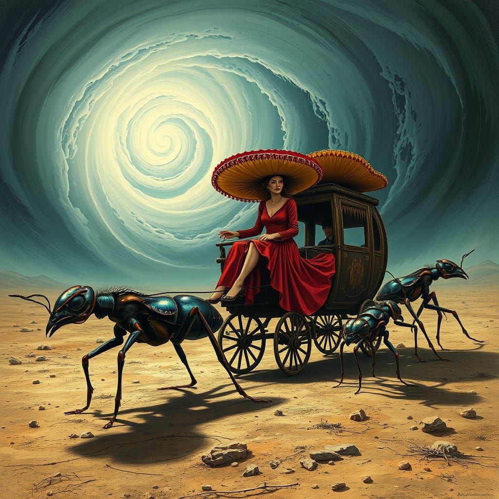 Mushroom Robber on Lunar Stagecoach, Surreal Art