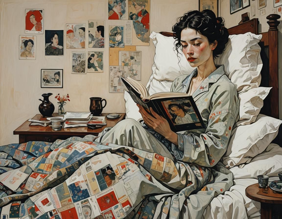 Folk Art Inspired Bedtime Reading Portrait