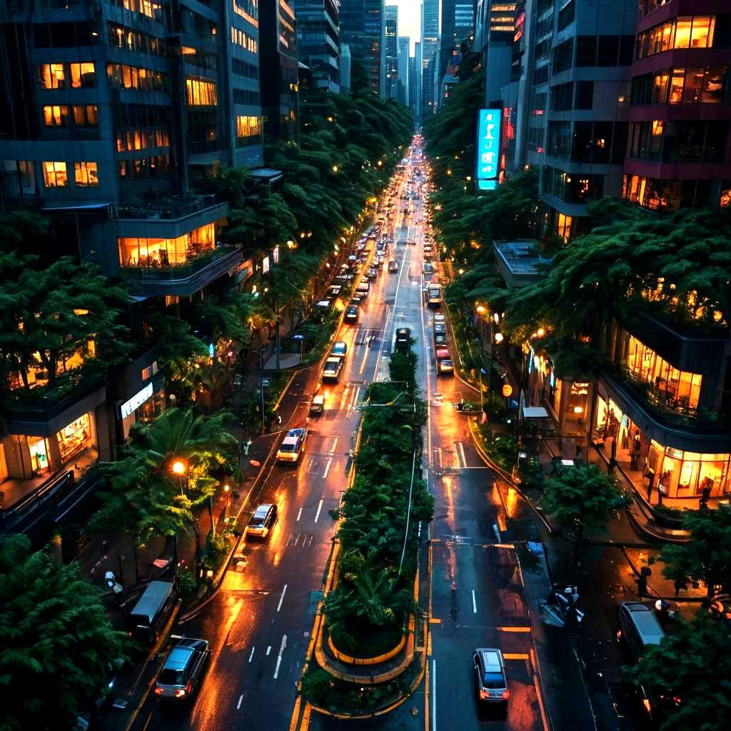 Abstract Cityscape: Nature Meets Urban Life