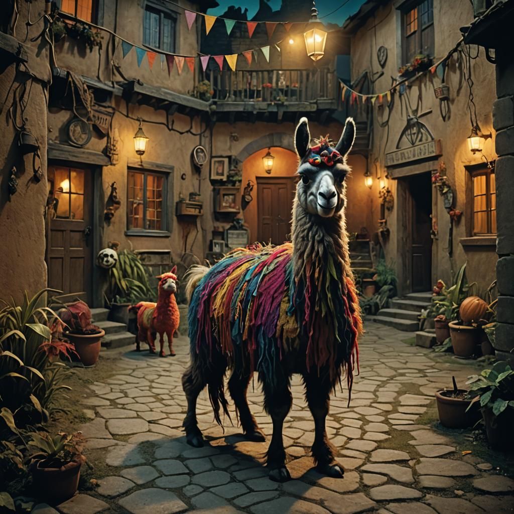 Anthropomorphic Llama in Costume: Vintage Photograph Style