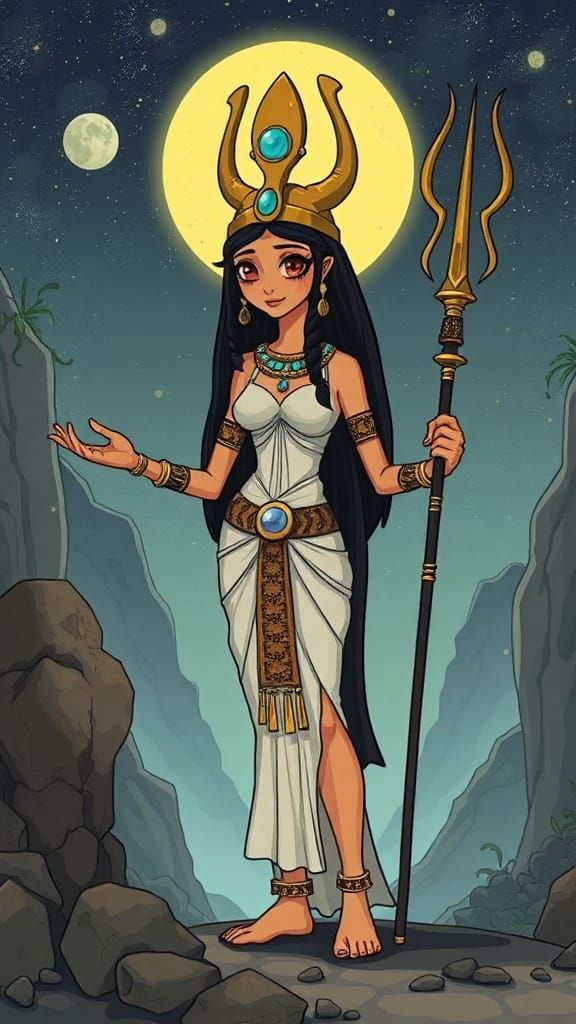 Cartoon Isis Goddess of magic, motherhood, and protection.
