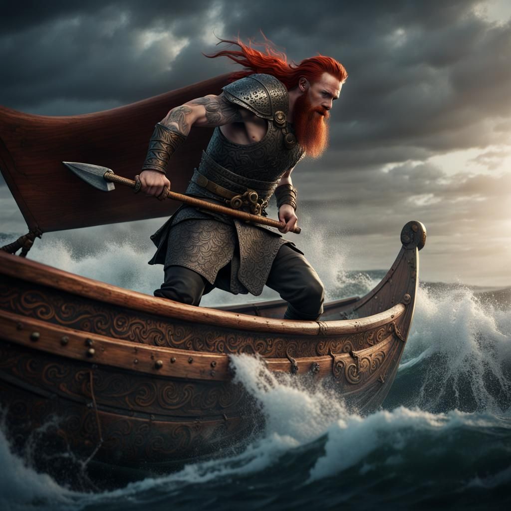 Viking Warrior with Greatsword on Choppy Sea