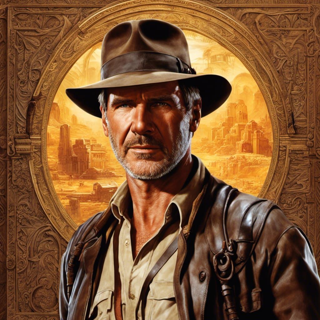 Indiana Jones Close-up Portrait in 80s Movie Style