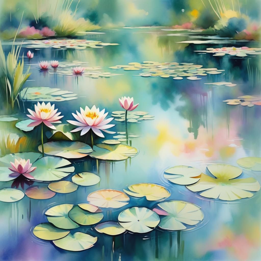 Impressionist Water Lilies in Pastel Colors