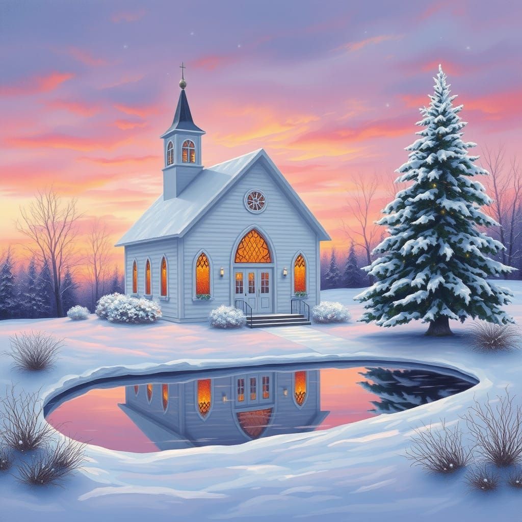 Winter Wonderland in Lavender Twilight Oil Painting