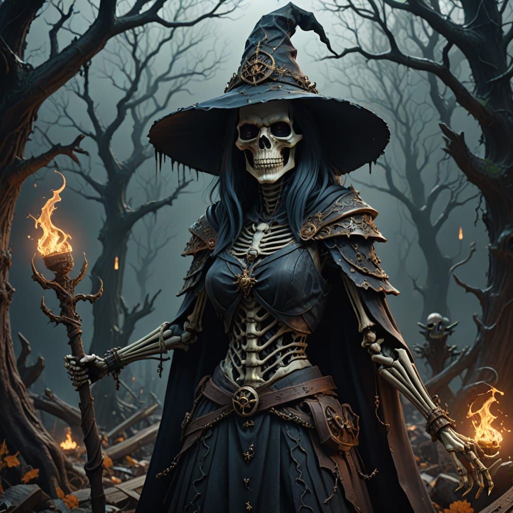 Skeletal Witch in Detailed Fantasy Art Style