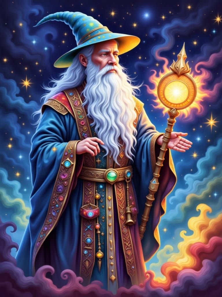 Watercolor Tarot Card 'The Wizard' in Whimsical Style